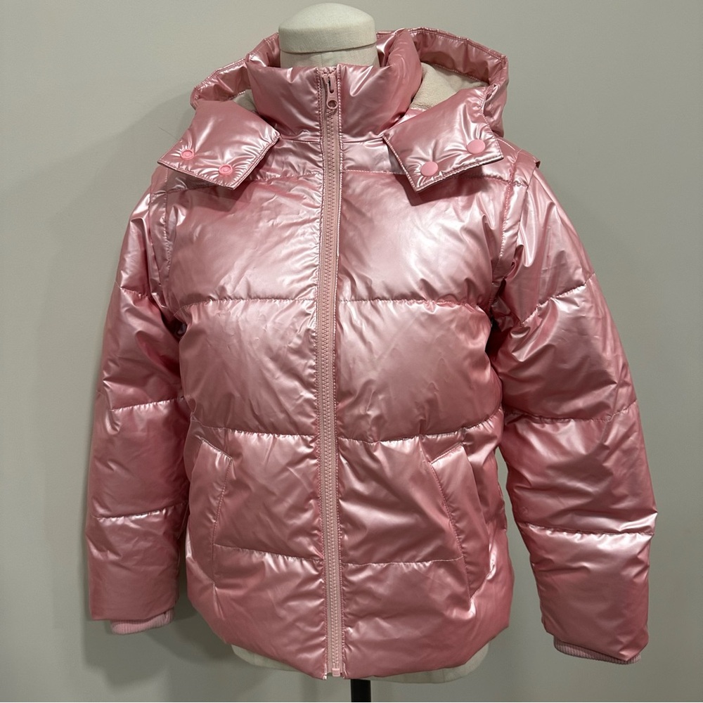 CREWCUTS Girls' Classic Pink Metallic Puffer Jacket with PrimaLoft Size Large 10